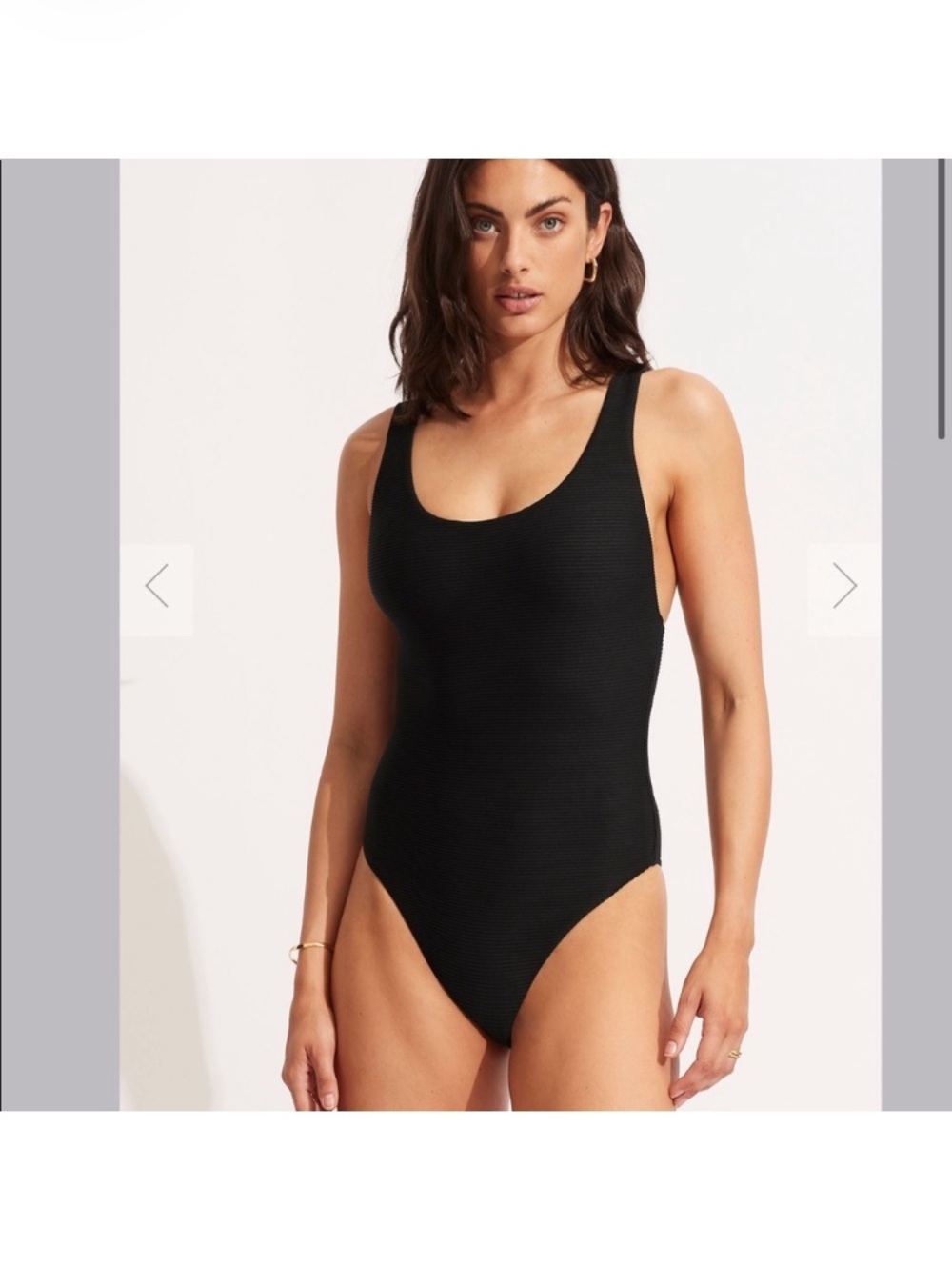 Seafolly Black Scoop Neck Ribbed One-Piece Swimsuit